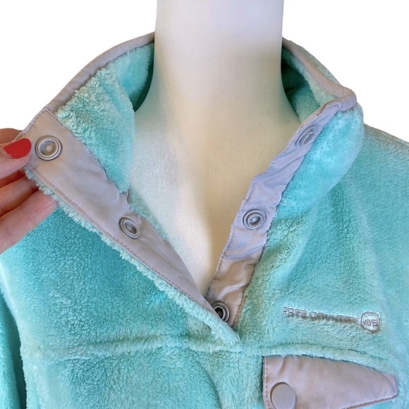 🌷Free‎ Country Mint Green with Gray Trim Pullover Fleece Women's Size L - Picture 4 of 11